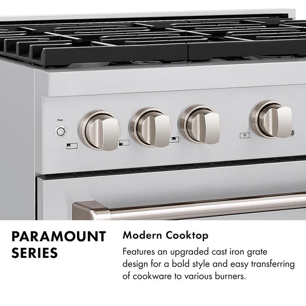 ZLINE Autograph Edition 36 in. 5.2 cu. ft. Paramount Gas Range with 6 Burner Cooktop and Convection Gas Oven in Stainless Steel with Champagne Bronze Helix Handle and Knob Accents (SGRZ-36-KCB)