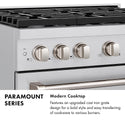 ZLINE Autograph Edition 36 in. 5.2 cu. ft. Paramount Gas Range with 6 Burner DuoPro™ Cooktop and Convection Gas Oven in Stainless Steel with Polished Gold Helix Handle and Accents (PSGRZ-36-KG)