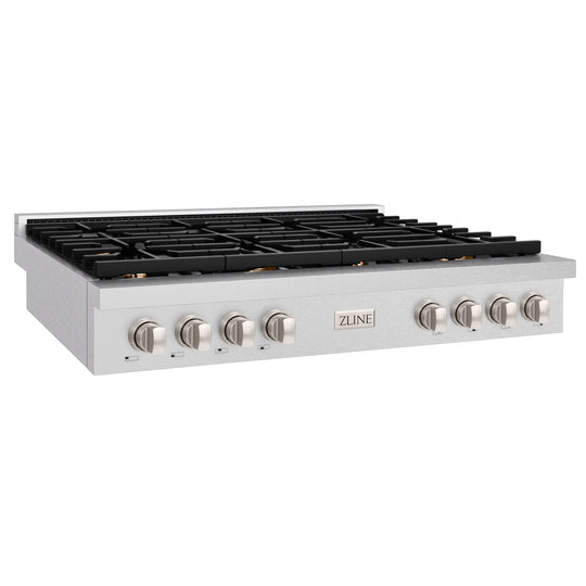 ZLINE 48 in. Paramount Gas Rangetop with 8 Brass Burners and Porcelain Cooktop in Satin Stainless Steel (SRTS-BR-48)