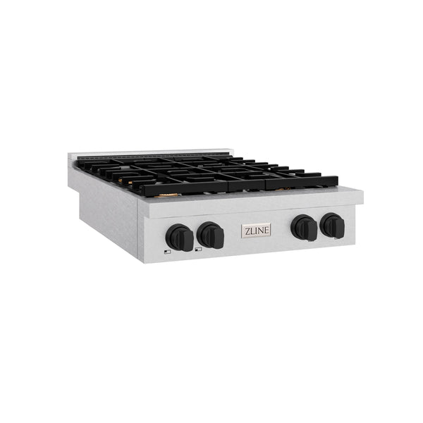 ZLINE 30 in. Autograph Edition Paramount Gas Rangetop with 4 Burners and Porcelain Cooktop in Satin Stainless Steel with Matte Black Accents (SRTSZ-30-MB)