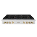 ZLINE 48 in. Autograph Edition Paramount Gas Rangetop with 8 Burners and Porcelain Cooktop in Satin Stainless Steel with Polished Gold Accents (SRTSZ-48-G)