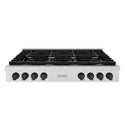 ZLINE 48 in. Autograph Edition Paramount Gas Rangetop with 8 Burners and Porcelain Cooktop in Satin Stainless Steel with Matte Black Accents (SRTSZ-48-MB)