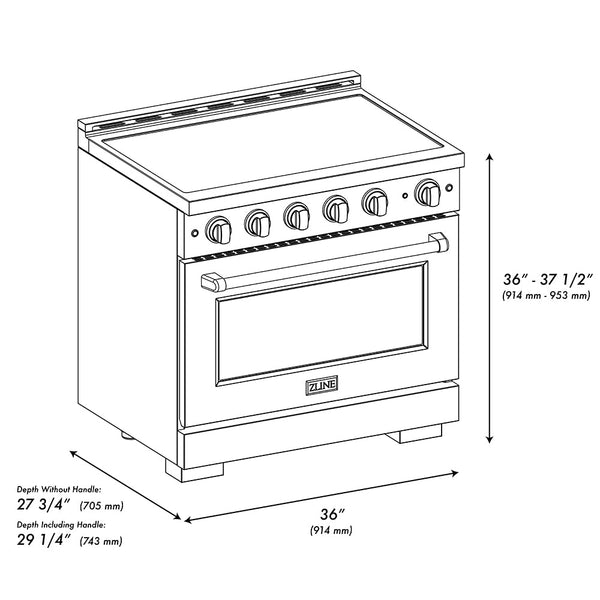ZLINE Autograph Edition 36 in. 5.2 cu. ft. Paramount Induction Range with 5 Element Cooktop and Electric Convection Oven in Stainless Steel with Champagne Bronze Accents (SINRZ-36-CB)