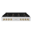 ZLINE 48 in. Autograph Edition Paramount Gas Rangetop with 8 Burners and Porcelain Cooktop in Stainless Steel with Champagne Bronze Accents (SRTZ-48-CB)