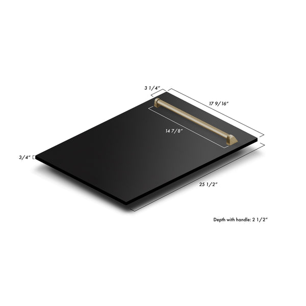 ZLINE Autograph Edition 18 in. Compact 3rd Rack Top Control Dishwasher in Black Stainless Steel with Champagne Bronze Accent Handle, 51dBa (DWVZ-BS-18-CB) dimensional diagram with measurements.