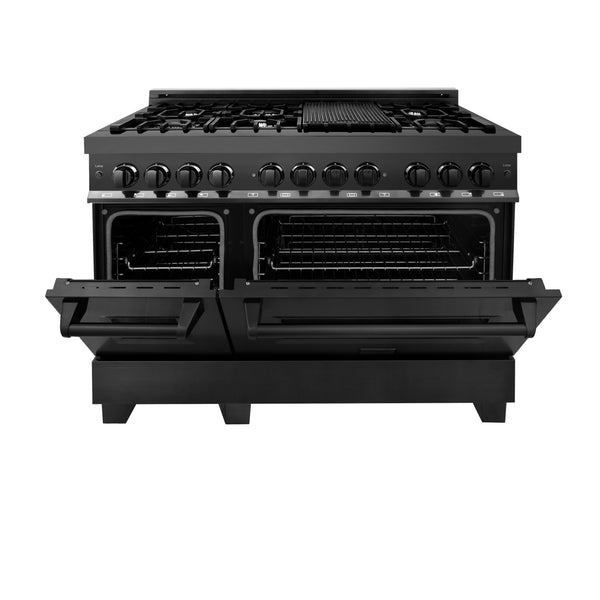 ZLINE 48 in. 6.0 cu. ft. Legacy Dual Fuel Range with 7 Burner Gas Cooktop and 2 Electric Ovens in Black Stainless Steel (RAB-48)