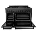 ZLINE 48 in. 6.0 cu. ft. Legacy Dual Fuel Range with 7 Burner Gas Cooktop and 2 Electric Ovens in Black Stainless Steel (RAB-48)