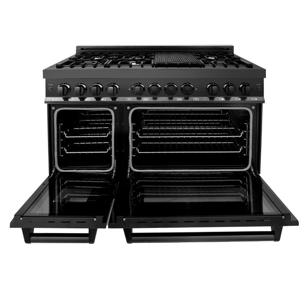 ZLINE 48 in. 6.0 cu. ft. Legacy Dual Fuel Range with 7 Burner Gas Cooktop and 2 Electric Ovens in Black Stainless Steel (RAB-48)