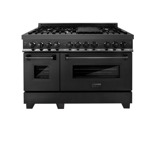 ZLINE 48 in. 6.0 cu. ft. Legacy Dual Fuel Range with 7 Burner Gas Cooktop and 2 Electric Ovens in Black Stainless Steel (RAB-48)