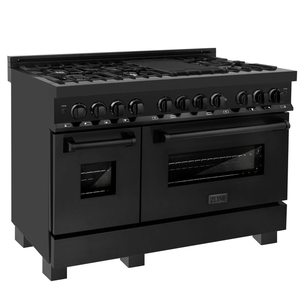 ZLINE 48 in. 6.0 cu. ft. Legacy Dual Fuel Range with 7 Burner Gas Cooktop and 2 Electric Ovens in Black Stainless Steel (RAB-48)