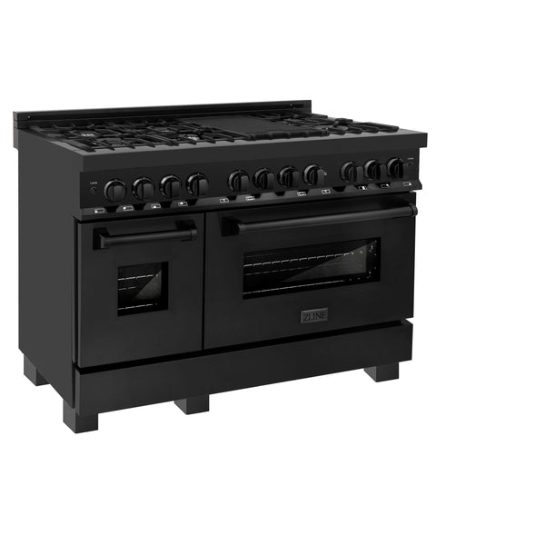 ZLINE 48 in. 6.0 cu. ft. Legacy Dual Fuel Range with 7 Burner Gas Cooktop and 2 Electric Ovens in Black Stainless Steel (RAB-48)
