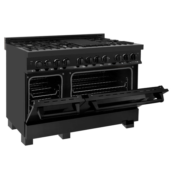 ZLINE 48 in. 6.0 cu. ft. Legacy Dual Fuel Range with 7 Burner Gas Cooktop and 2 Electric Ovens in Black Stainless Steel (RAB-48)