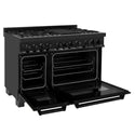 ZLINE 48 in. 6.0 cu. ft. Legacy Dual Fuel Range with 7 Burner Gas Cooktop and 2 Electric Ovens in Black Stainless Steel (RAB-48)