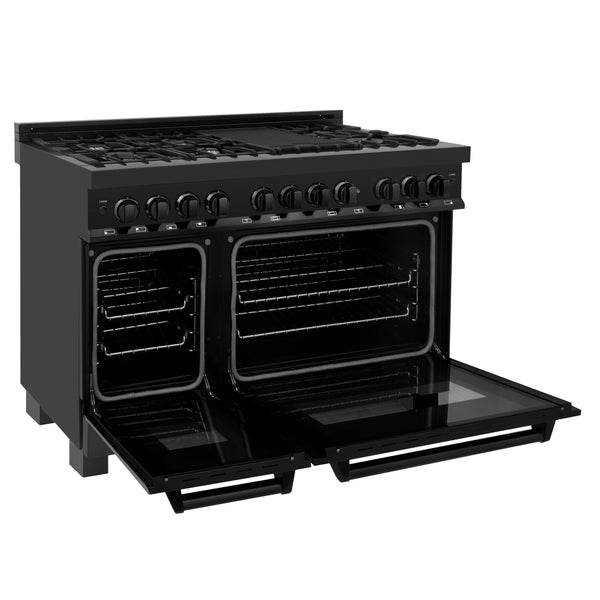 ZLINE 48 in. 6.0 cu. ft. Legacy Dual Fuel Range with 7 Burner Gas Cooktop and 2 Electric Ovens in Black Stainless Steel (RAB-48)