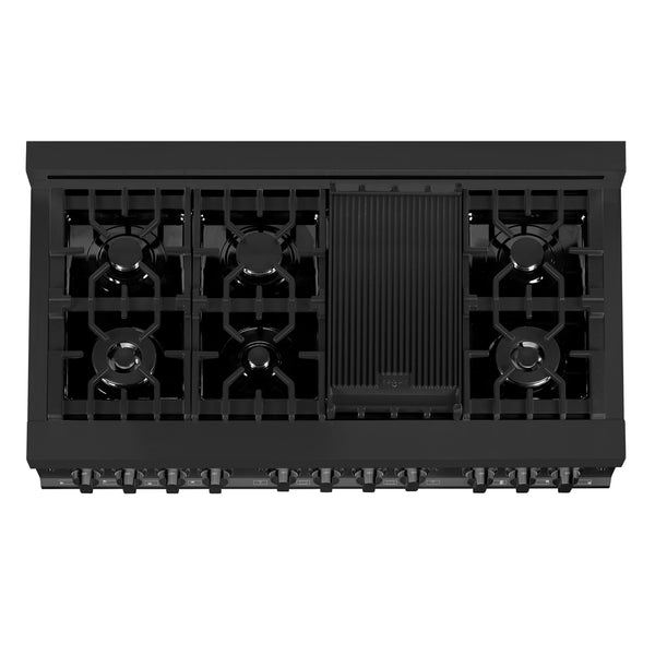 ZLINE 48 in. 6.0 cu. ft. Legacy Dual Fuel Range with 7 Burner Gas Cooktop and 2 Electric Ovens in Black Stainless Steel (RAB-48)