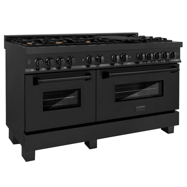 ZLINE 60 in. 7.4 cu. ft. Dual Fuel Range with Gas Stove and Electric Oven in Black Stainless Steel with Brass Burners (RAB-BR-60) side, oven closed.