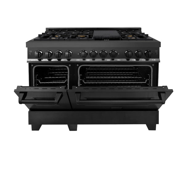 ZLINE 48 in. 6.0 cu. ft. Legacy Dual Fuel Range with Gas Cooktop and 2 Electric Ovens in Black Stainless Steel with 6 Brass Burners (RAB-BR-48)