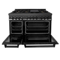 ZLINE 48 in. 6.0 cu. ft. Legacy Dual Fuel Range with Gas Cooktop and 2 Electric Ovens in Black Stainless Steel with 6 Brass Burners (RAB-BR-48)