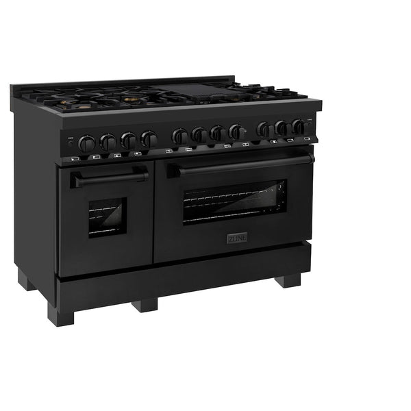 ZLINE 48 in. 6.0 cu. ft. Legacy Dual Fuel Range with Gas Cooktop and 2 Electric Ovens in Black Stainless Steel with 6 Brass Burners (RAB-BR-48)