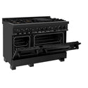ZLINE 48 in. 6.0 cu. ft. Legacy Dual Fuel Range with Gas Cooktop and 2 Electric Ovens in Black Stainless Steel with 6 Brass Burners (RAB-BR-48)
