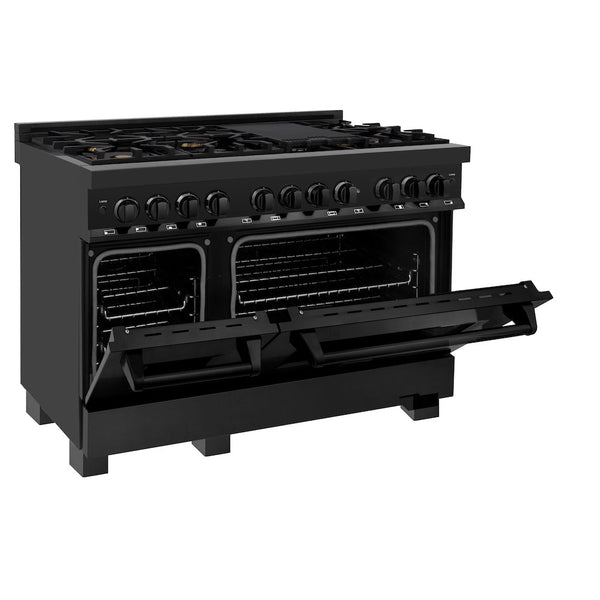 ZLINE 48 in. 6.0 cu. ft. Legacy Dual Fuel Range with Gas Cooktop and 2 Electric Ovens in Black Stainless Steel with 6 Brass Burners (RAB-BR-48)