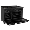 ZLINE 48 in. 6.0 cu. ft. Legacy Dual Fuel Range with Gas Cooktop and 2 Electric Ovens in Black Stainless Steel with 6 Brass Burners (RAB-BR-48)