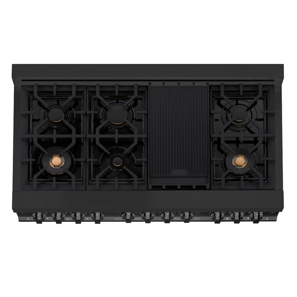 ZLINE 48 in. 6.0 cu. ft. Legacy Dual Fuel Range with Gas Cooktop and 2 Electric Ovens in Black Stainless Steel with 6 Brass Burners (RAB-BR-48)