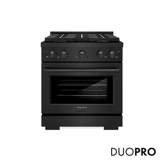 ZLINE 30 in. 4.2 cu. ft. Paramount Dual Fuel Range with 4 Burner DuoPro™ Cooktop and Electric Convection Oven in Black Stainless Steel (PSDRB-30)