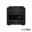 ZLINE 36 in. 5.2 cu. ft. Paramount Dual Fuel Range with 6 Burner DuoPro™ Cooktop and Electric Convection Oven in Black Stainless Steel (PSDRB-36)