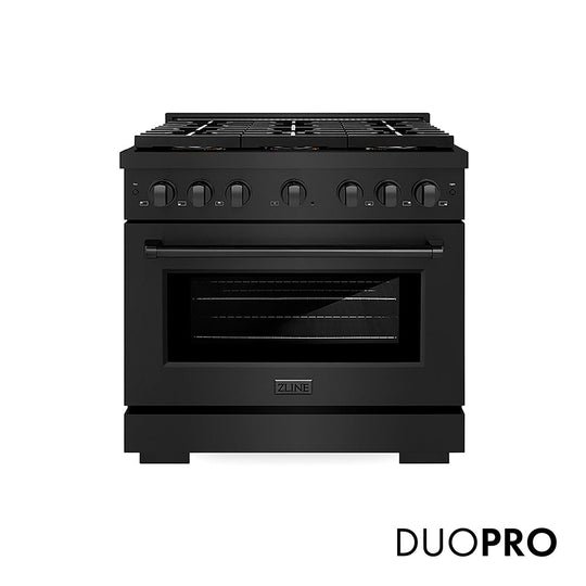 ZLINE 36 in. 5.2 cu. ft. Paramount Dual Fuel Range with 6 Burner DuoPro™ Cooktop and Electric Convection Oven in Black Stainless Steel (PSDRB-36)