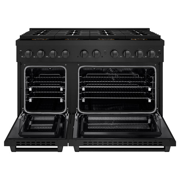 ZLINE 48 in. 6.7 cu. ft. Paramount Dual Fuel Range with 8 Burner DuoPro™ Cooktop and Dual Ovens in Black Stainless Steel (PSDRB-48)