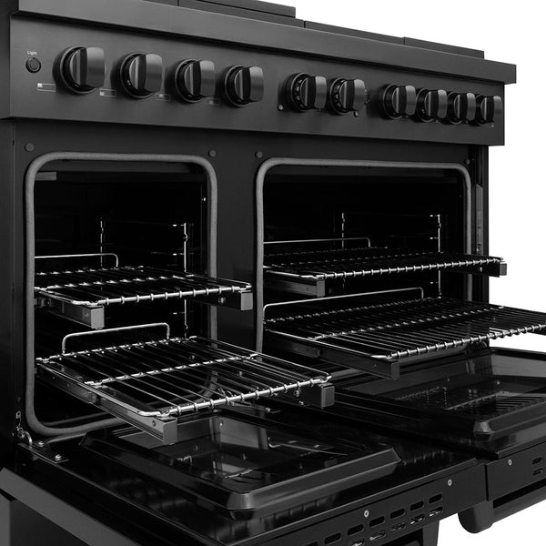 ZLINE 48 in. 6.7 cu. ft. Paramount Dual Fuel Range with 8 Burner DuoPro™ Cooktop and Dual Ovens in Black Stainless Steel (PSDRB-48)