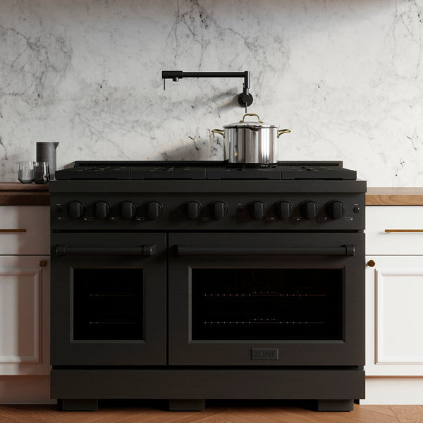 ZLINE 48 in. 6.7 cu. ft. Paramount Dual Fuel Range with 8 Burner DuoPro™ Cooktop and Dual Ovens in Black Stainless Steel (PSDRB-48)