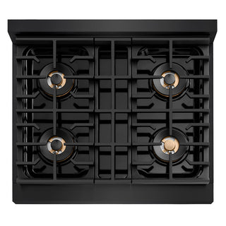 ZLINE Autograph Edition 30 in. 4.2 cu. ft. Paramount Dual Fuel Range with 4 Burner DuoPro™ Cooktop and Electric Convection Oven in Black Stainless Steel and Champagne Bronze Accents (PSDRBZ-30-CB)