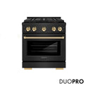 ZLINE Autograph Edition 30 in. 4.2 cu. ft. Paramount Dual Fuel Range with 4 Burner DuoPro™ Cooktop and Electric Convection Oven in Black Stainless Steel and Polished Gold Accents (PSDRBZ-30-G)