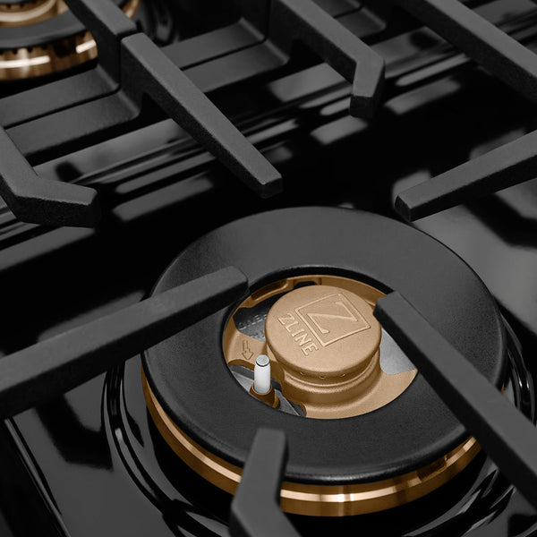ZLINE Autograph Edition 36 in. 5.2 cu. ft. Paramount Dual Fuel Range with 6 Burner DuoPro™ Cooktop and Electric Convection Oven in Black Stainless Steel and Champagne Bronze Accents (PSDRBZ-36-CB)