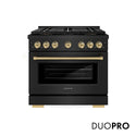 ZLINE Autograph Edition 36 in. 5.2 cu. ft. Paramount Dual Fuel Range with 6 Burner DuoPro™ Cooktop and Electric Convection Oven in Black Stainless Steel and Champagne Bronze Accents (PSDRBZ-36-CB)