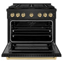 ZLINE Autograph Edition 36 in. 5.2 cu. ft. Paramount Dual Fuel Range with 6 Burner DuoPro™ Cooktop and Electric Convection Oven in Black Stainless Steel and Champagne Bronze Accents (PSDRBZ-36-CB)