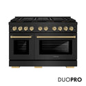 ZLINE Autograph Edition 48 in. 6.7 cu. ft. Paramount Dual Fuel Range with 8 Burner DuoPro™ Cooktop and Dual Ovens in Black Stainless Steel and Champagne Bronze Accents (PSDRBZ-48-CB)