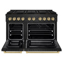 ZLINE Autograph Edition 48 in. 6.7 cu. ft. Paramount Dual Fuel Range with 8 Burner DuoPro™ Cooktop and Dual Ovens in Black Stainless Steel and Champagne Bronze Accents (PSDRBZ-48-CB)