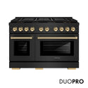 ZLINE Autograph Edition 48 in. 6.7 cu. ft. Paramount Dual Fuel Range with 8 Burner DuoPro™ Cooktop and Dual Ovens in Black Stainless Steel and Polished Gold Accents (PSDRBZ-48-G)