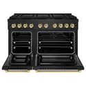 ZLINE Autograph Edition 48 in. 6.7 cu. ft. Paramount Dual Fuel Range with 8 Burner DuoPro™ Cooktop and Dual Ovens in Black Stainless Steel and Polished Gold Accents (PSDRBZ-48-G)