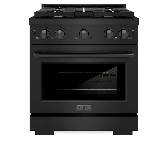 ZLINE 30 in. 4.2 cu. ft. Paramount Gas Range with 4 Burner Cooktop and Convection Gas Oven in Black Stainless Steel (SGRB2-30)