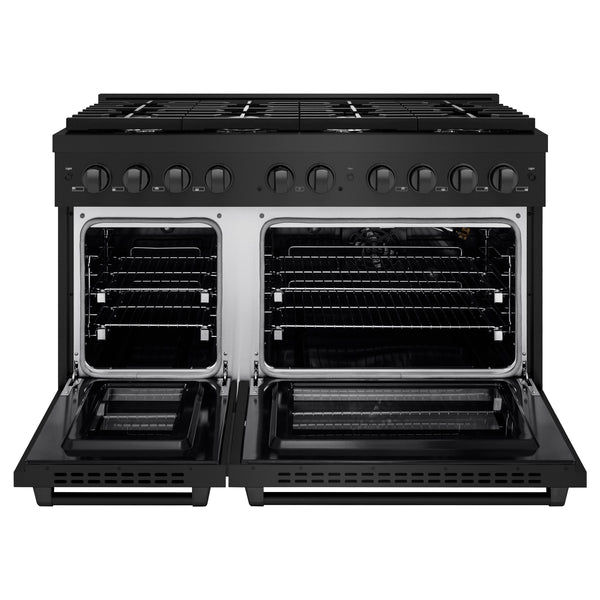 ZLINE 48 in. 6.7 cu. ft. Paramount Double Oven Gas Range with 8 Burner Cooktop in Black Stainless Steel (SGRB-48)
