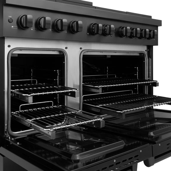 ZLINE 48 in. 6.7 cu. ft. Paramount Double Oven Gas Range with 8 Burner Cooktop in Black Stainless Steel (SGRB-48)