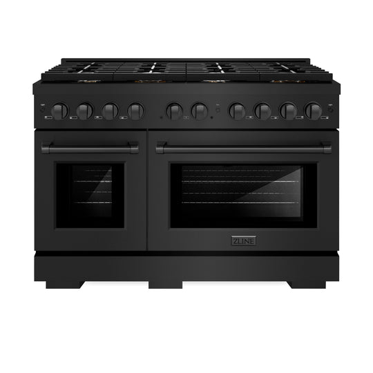 ZLINE 48 in. 6.7 cu. ft. Paramount Double Oven Gas Range in Black Stainless Steel with 8 Brass Burners (SGRB-BR-48)