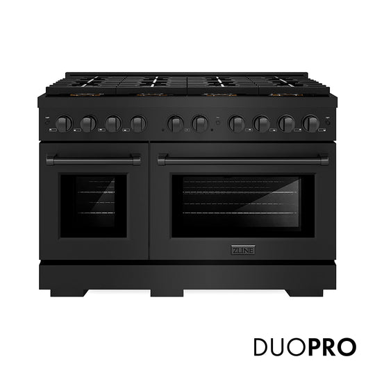 ZLINE 48 in. 6.7 cu. ft. Paramount Gas Range with 8 Burner DuoPro™ Cooktop and Dual Ovens in Black Stainless Steel (PSGRB-48)