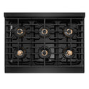 ZLINE Autograph Edition 36 in. 5.2 cu. ft. Paramount Gas Range with 6 Burner DuoPro™ Cooktop and Convection Gas Oven in Black Stainless Steel and Polished Gold Accents (PSGRBZ-36-G)