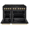 ZLINE Autograph Edition 48 in. 6.7 cu. ft. Paramount Gas Range with 8 Burner DuoPro™ Cooktop and Dual Ovens in Black Stainless Steel and Champagne Bronze Accents (PSGRBZ-48-CB)
