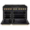 ZLINE Autograph Edition 48 in. 6.7 cu. ft. Paramount Gas Range with 8 Burner DuoPro™ Cooktop and Dual Ovens in Black Stainless Steel and Polished Gold Accents (PSGRBZ-48-G)